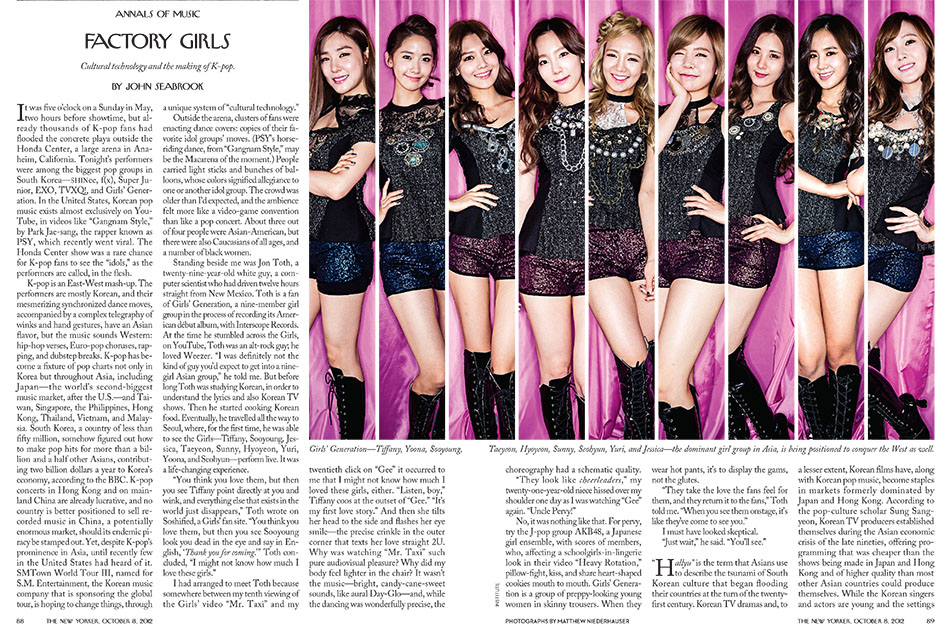 Clipping from The New Yorker's Factory Girls article featuring Girls' Generation.