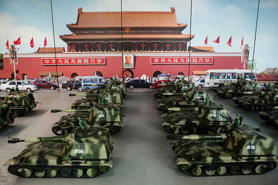 A complete diorama of the military parade celebrating the 60th anniversary of the founding of the People's Republic of China near Hengdian World Studios.