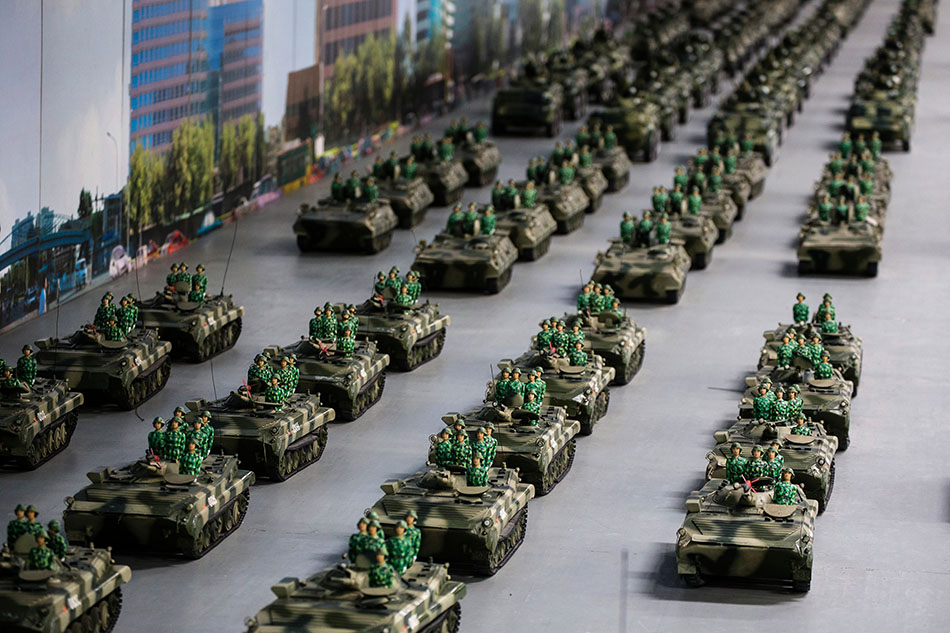 A complete diorama of the military parade celebrating the 60th anniversary of the founding of the People's Republic of China near Hengdian World Studios.