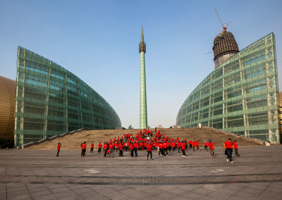A group tour stops in front of the Henan Art Center. - Zhengzhou, Henan